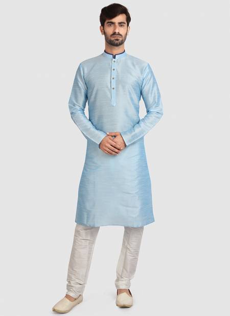 Sky Blue Colour Party Wear Mens Silk Kurta Pajama Collection 1274